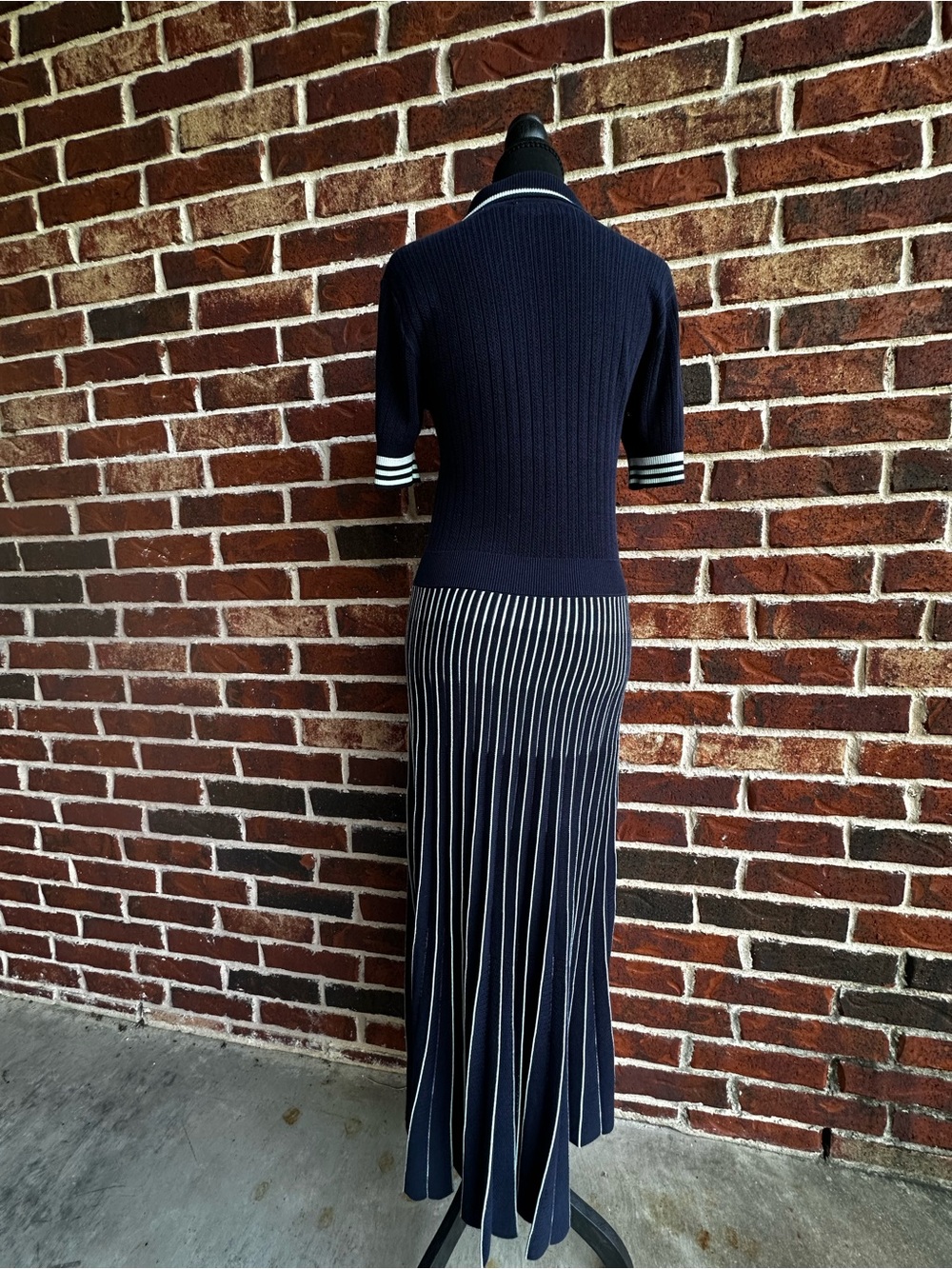 Lacoste Navy Polo Knit Dress with Light Blue Stripe - Picture 2 of 4